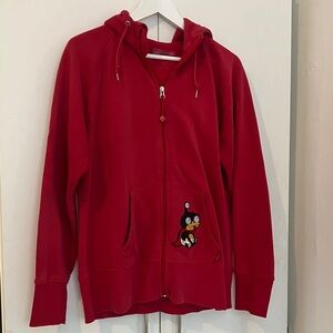 Red women’s futurama Hoodie with Nibbler patch